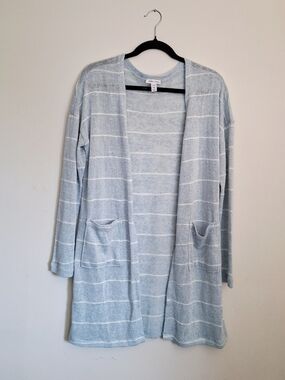 Tribal Jeans Light Blue & White Striped Open-Front Cardigan Medium Pockets